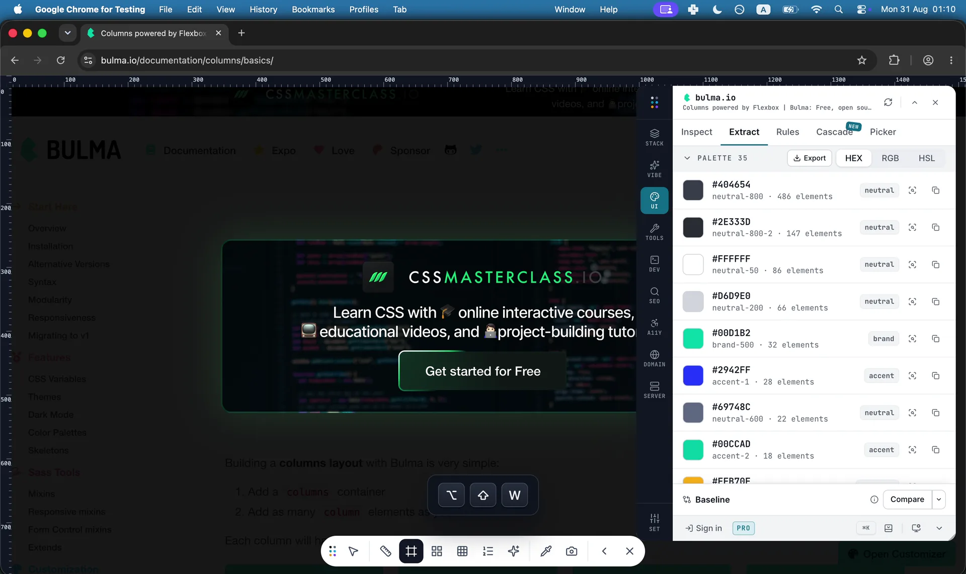 The Overlays view of the panel