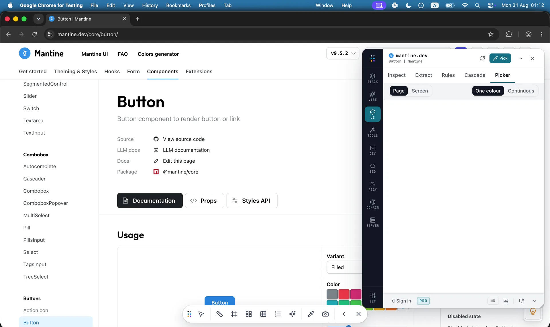 The Tab ui view of the panel
