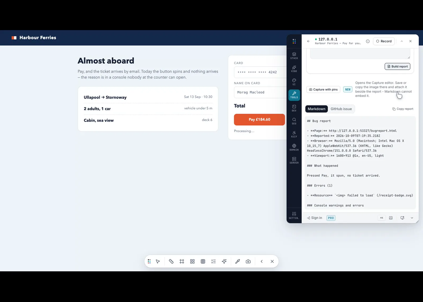 Record, reproduce, stop, and the reproduction written up as Markdown