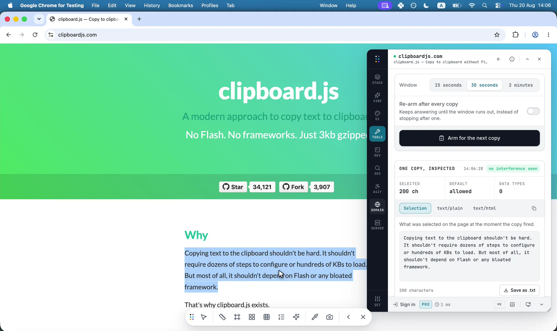 Shows what a site actually put on your clipboard