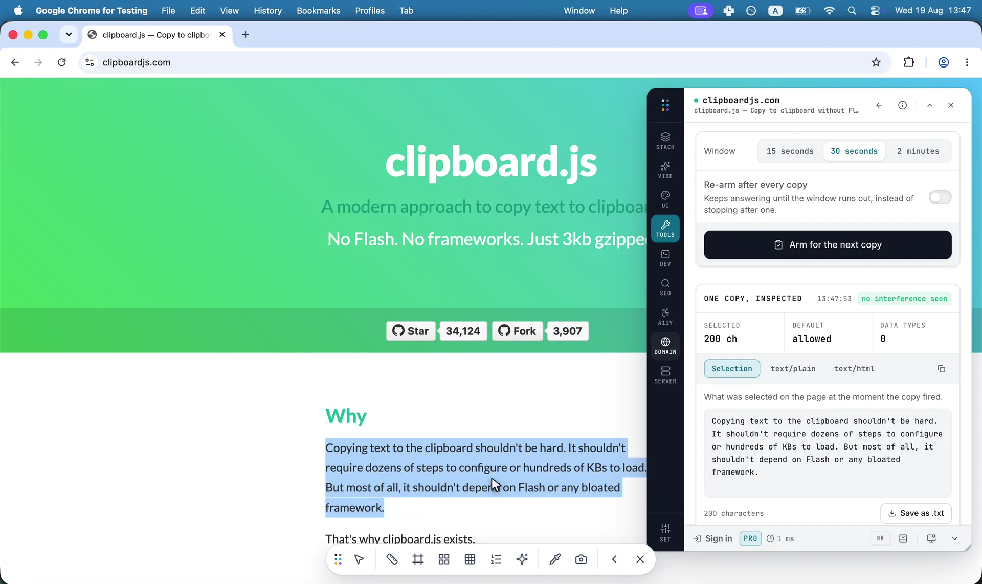 Shows what a site actually put on your clipboard