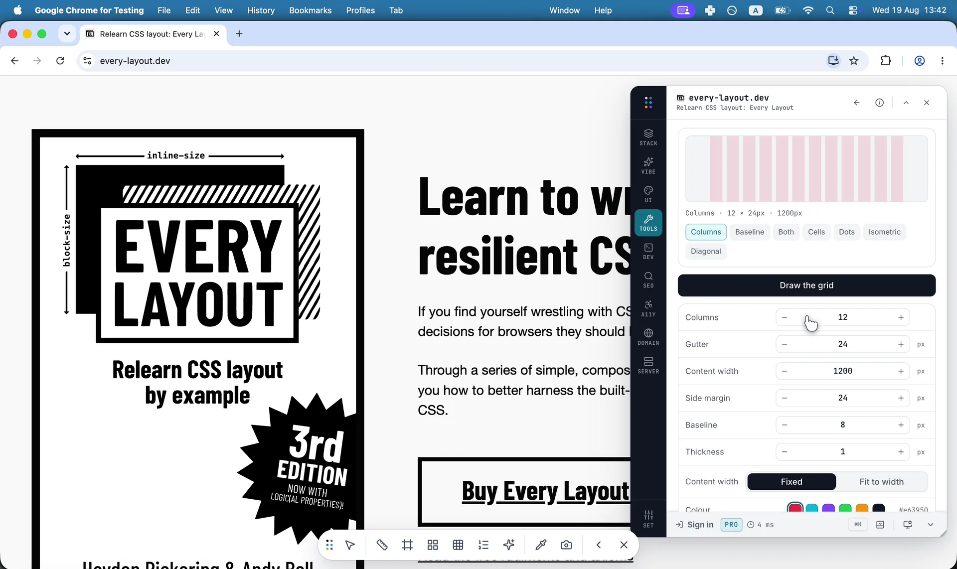 Lays a column grid over the page and leaves it there while you work