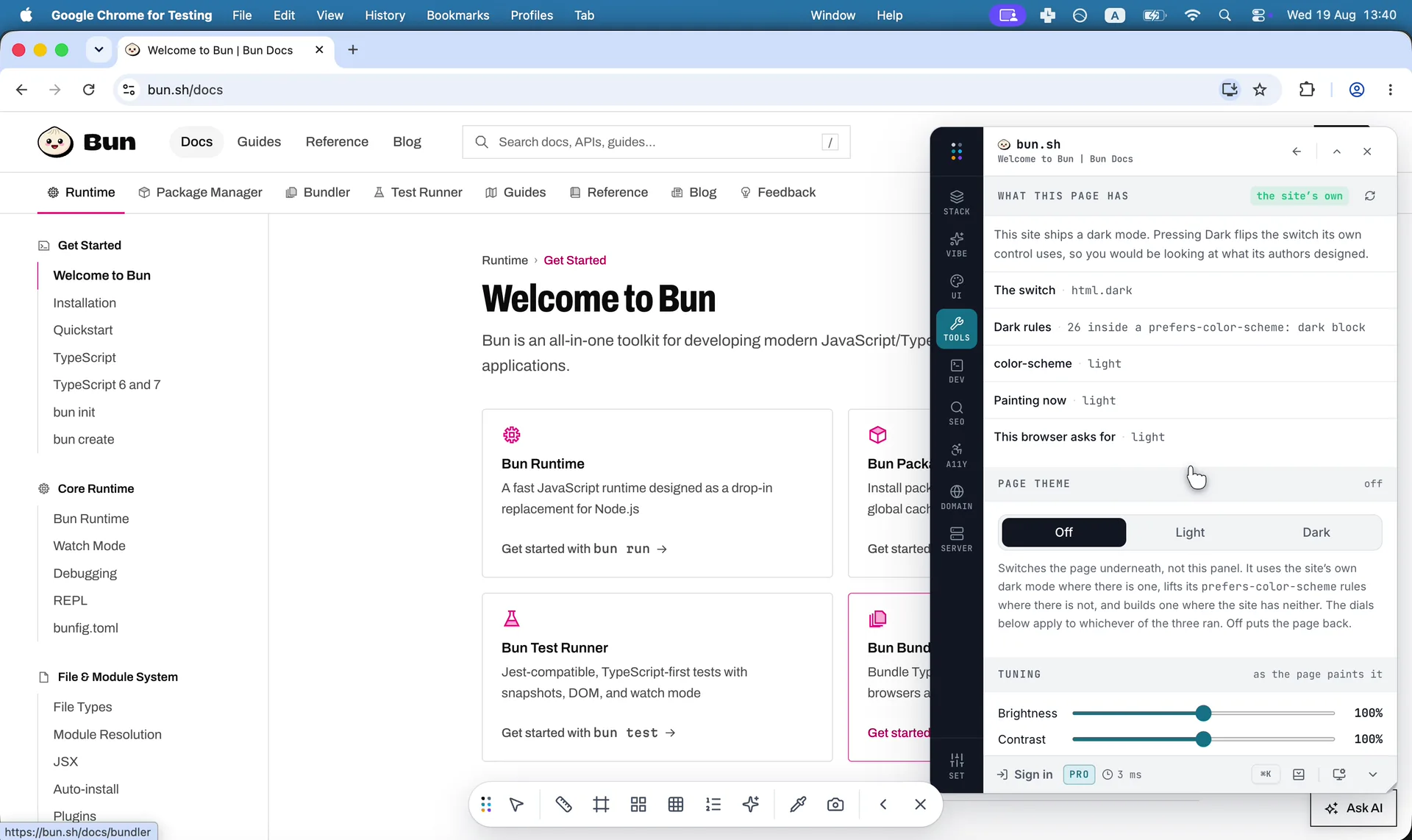 Puts a page into dark mode, and says how it managed it