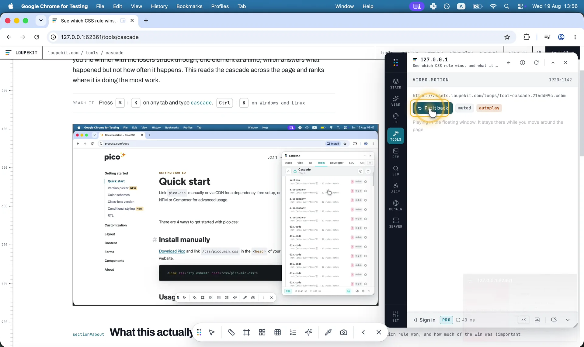 Pops the page’s video into the browser’s floating window