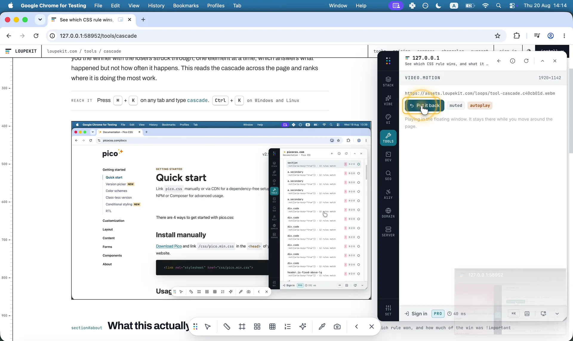 Pops the page’s video into the browser’s floating window