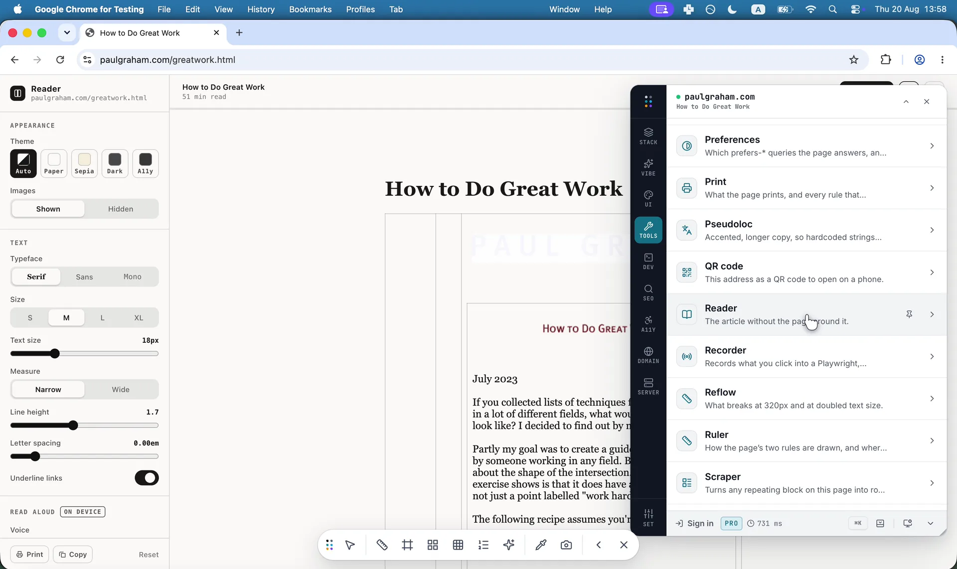 Strips a page to the article, and reads it out loud