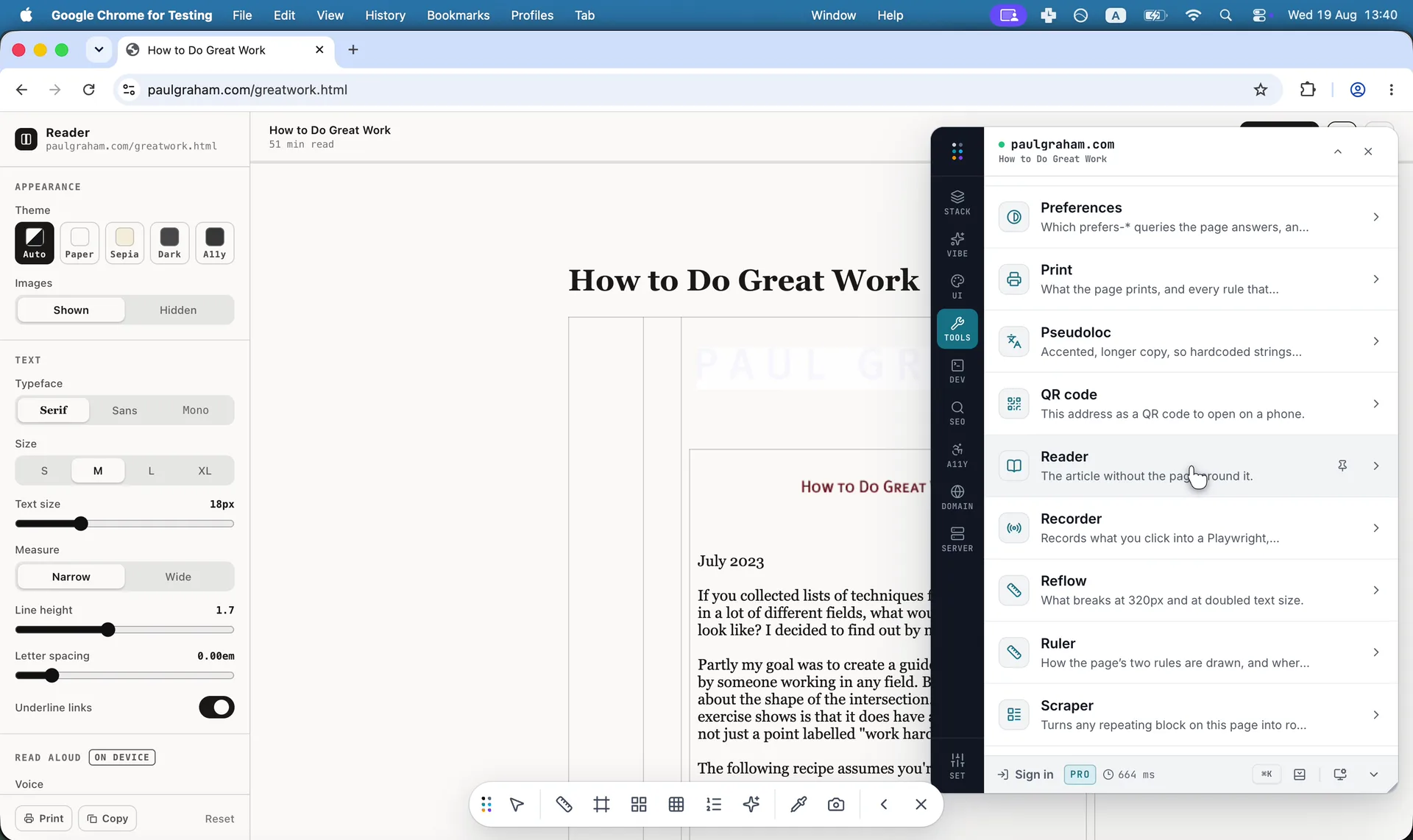 Strips a page to the article, and reads it out loud