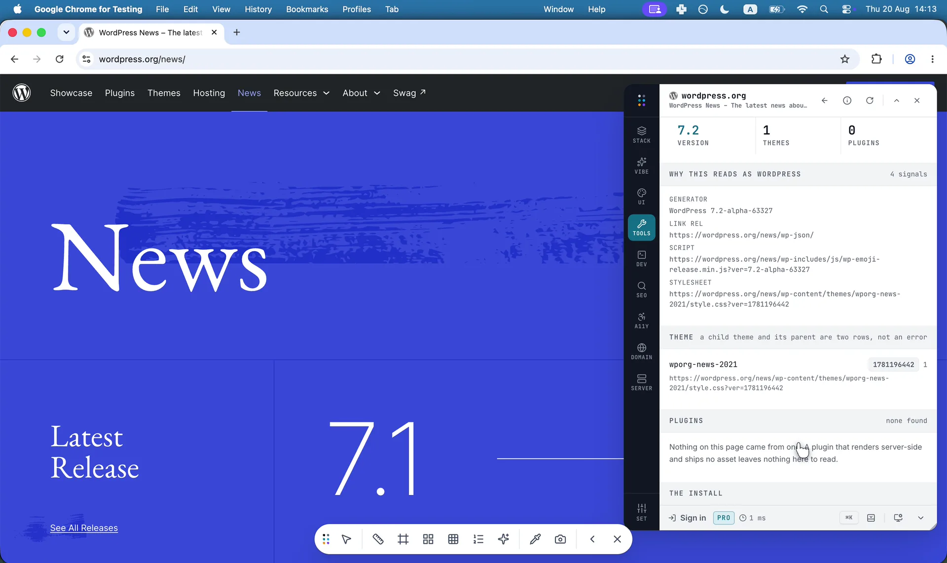 Whether this is WordPress, which theme draws it and what loads with it