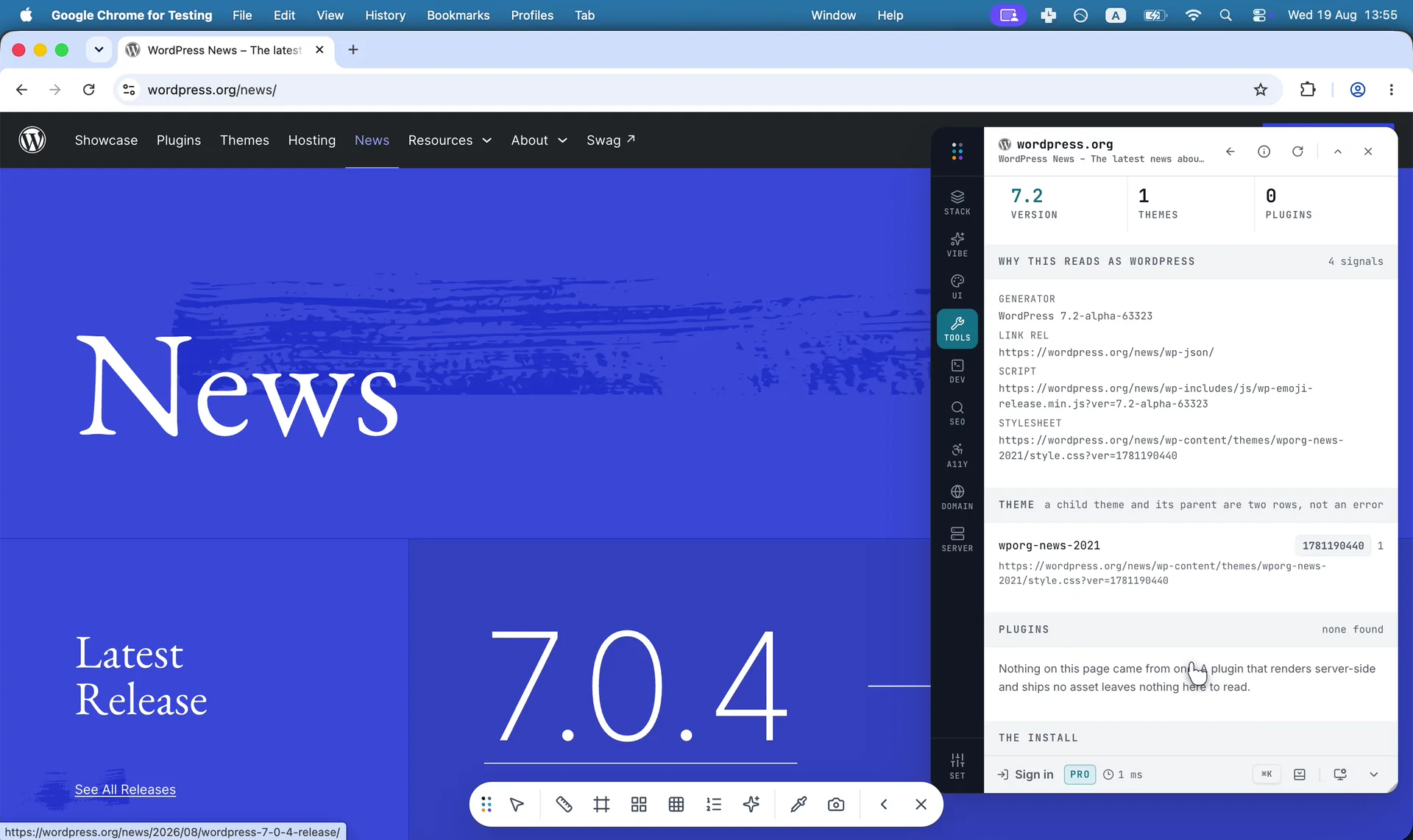 Whether this is WordPress, which theme draws it and what loads with it